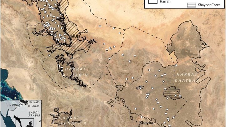Szaúd-Arábia térképe, mely a neolitikus házak helyszínét mutatja. Fotó: Biblical Archeology Society