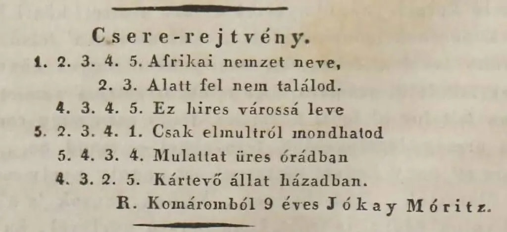 Betűrébusz a Regélő 1834. 70. számában