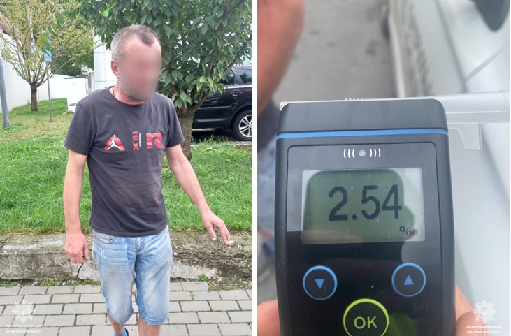 Részeg sofőr borult óriásit autójával Ungváron. Fotó: Kárpátaljai Megyei Járőrszolgálat