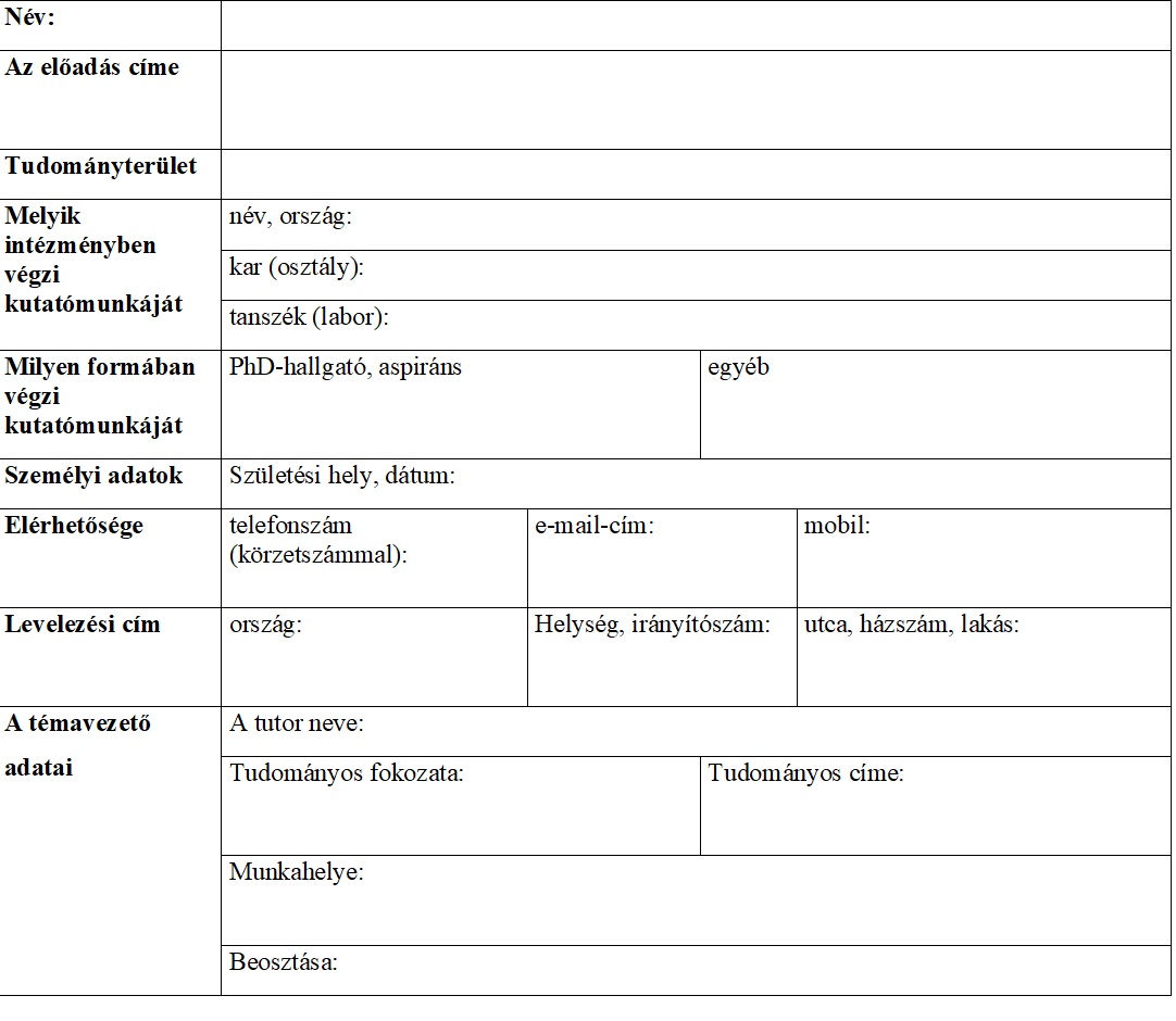 NEVEZÉSI ADATLAP