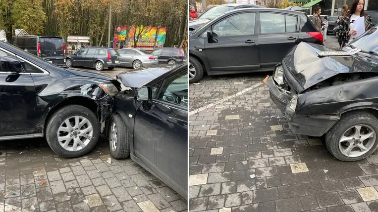 Hat gépkocsi ütközött össze egy ungvári parkolóban. Fotó: Віталій Глагола