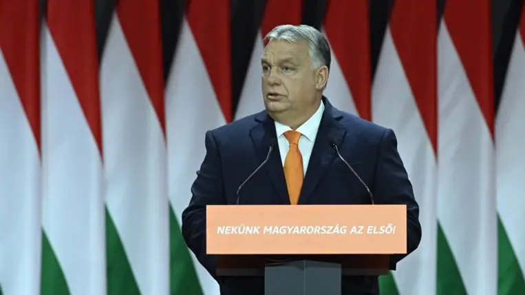 Orbán Viktor miniszterelnök, a Fidesz újraválasztott elnöke beszédet mond a Fidesz - Magyar Polgári Szövetség tisztújító kongresszusán a Hungexpón 2023. november 18-án. MTI/Koszticsák Szilárd