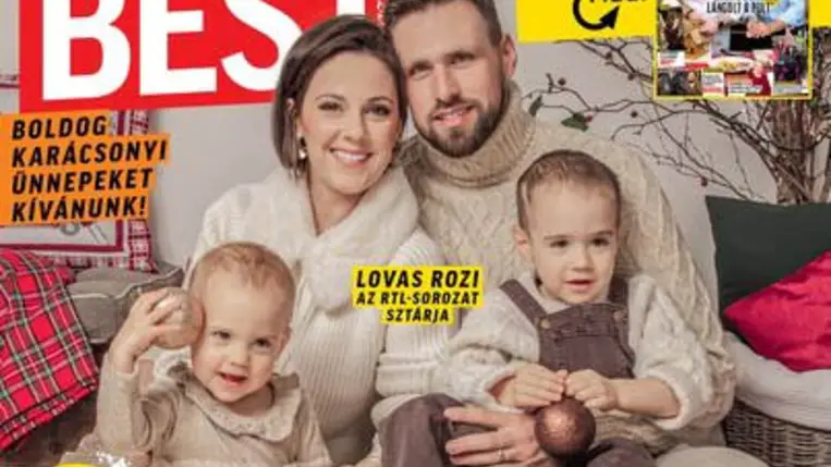 Lovas Rozi férjével és gyerekeivel a címlapon