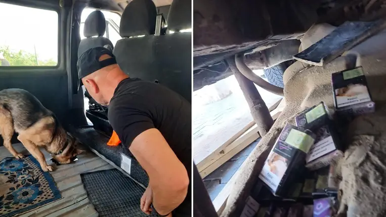 A Ford Transit üzemanyagtartálya cigarettával volt tele Nevetlenfalunál. Fotó: Kárpátaljai Vámhivatal