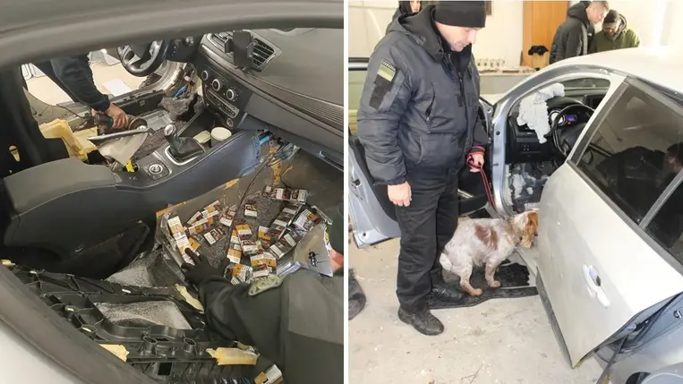 Cigarettát csempészett egy 43 éves nő a kisbereznai határátkelőhelyen. Kárpátalja. Ungvári járás. Fotó: Ukrán Állami Határőrszolgálat