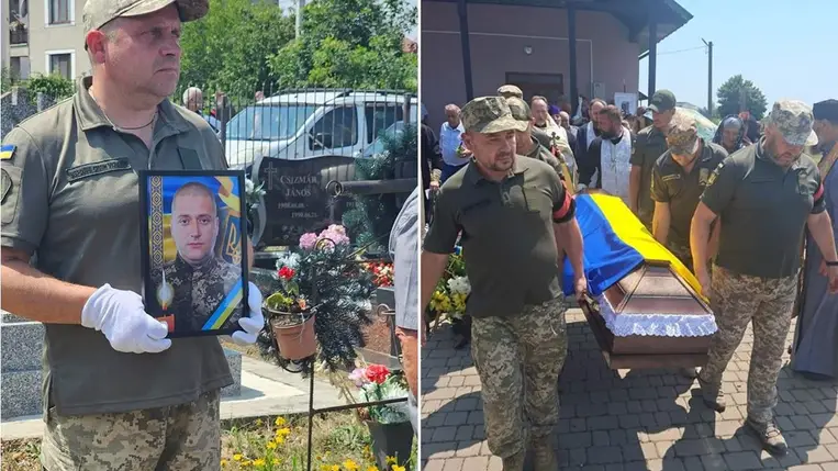 A Kárpátalján elbúcsúztak a 40 éves elhunyt katonától, Mihajlo Jackivtól. Szürtei Községi Tanács/Facebook