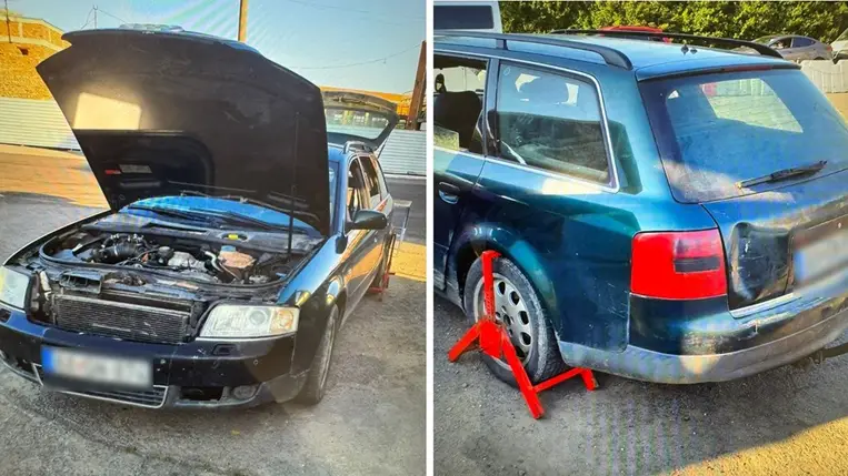 Az ukrán határőrszolgálat munkatársai az Interpol által körözött gépkocsit fedeztek fel az asztélyi határátkelőhelyen. Fotó: Ukrán Állami Határőrszolgálat