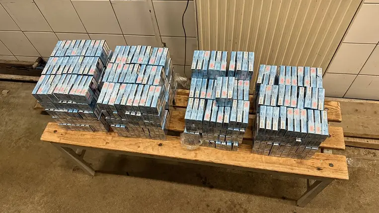 Lebuktatta a NAV szuperszimatú kutyája a cigarettacsempészt Barabásnál. Fotó: NAV