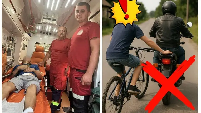 Egy 16 éves kamasz súlyos belső sérüléseket szenvedett, miután biciklizés közben egy motorhoz kapaszkodott. A fiú életét a gyors orvosi beavatkozás mentette meg. Fotó: facebook.com/103zakarpat