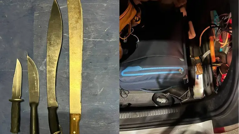 Hidegfegyvereket próbált átcsempészni egy magyar férfi az asztélyi határátkelőnél. Fotó: DPSZU