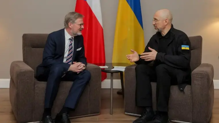 Petr Fiala és Denisz Smihal találkozója Ungváron, 2025. május 20-án. Forrás: Denisz Smihal/Telegram