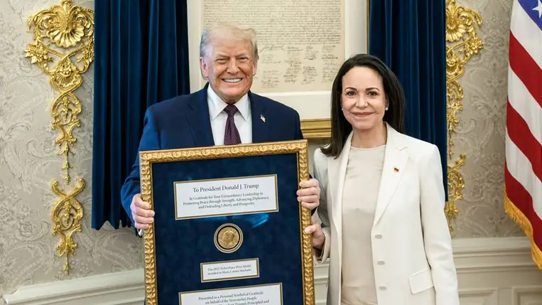  Donald Trump és María Corina Machado 2026. január 15-én Washingtonban. Fotó: Daniel Torok / Getty Images