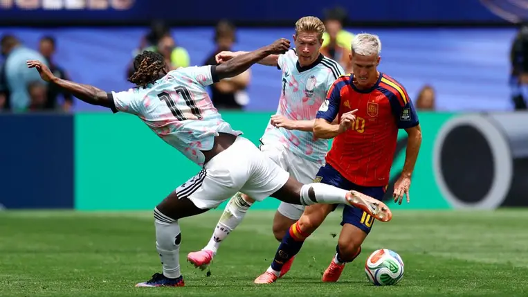  Dani Olmo, Kevin De Bruyne és Jeremy Doku 2026. július 10-én. Fotó: Hannah McKay / Reuters