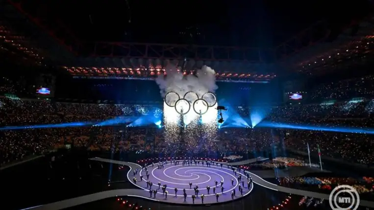 A 2026-os milánói-cortinai téli olimpia megnyitóünnepsége a milánói San Siro Stadionban 2026. február 6-án. MTI/Illyés Tibor
