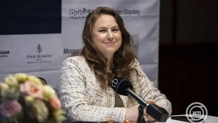 Polgár Judit nemzetközi sakknagymester, a fesztivál megálmodója a Világsakkfesztivál sajtótájékoztatóján a budapesti Four Seasons Hotelben 2025. szeptember 16-án. MTI/Bodnár Boglárka