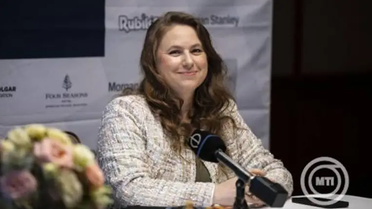 Polgár Judit nemzetközi sakknagymester, a fesztivál megálmodója a Világsakkfesztivál sajtótájékoztatóján a budapesti Four Seasons Hotelben 2025. szeptember 16-án.  MTI/Bodnár Boglárka