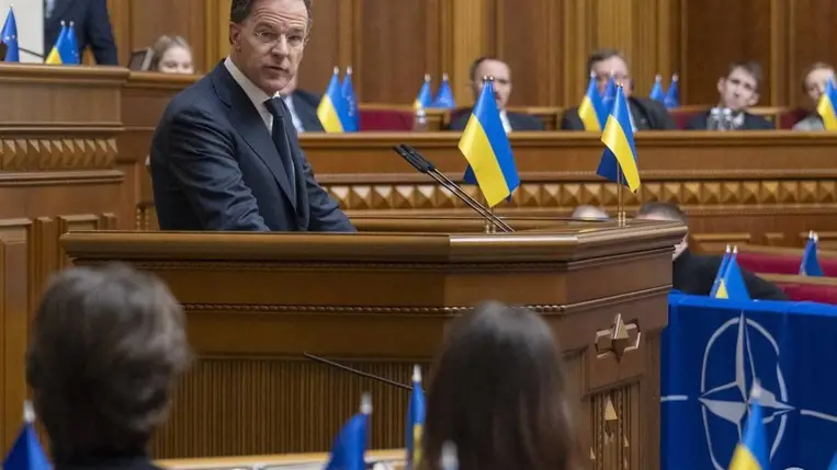  Mark Rutte NATO-főtitkár beszédet mond az ukrán parlamentben, Kijevben 2026. február 3-án. MTI/EPA/Andrij Neszterenko