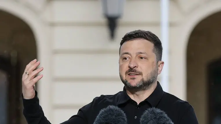 Volodimir Zelenszkij ukrán elnök (Fotó: MTI/EPA/Szerhij Dolzsenko)