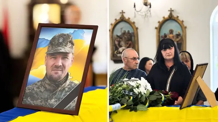 Elbúcsúztatták az eltűntként nyilvántartott Olekszandr Károlyi katonát Munkácson. Fotó: Munkácsi Városi Tanács