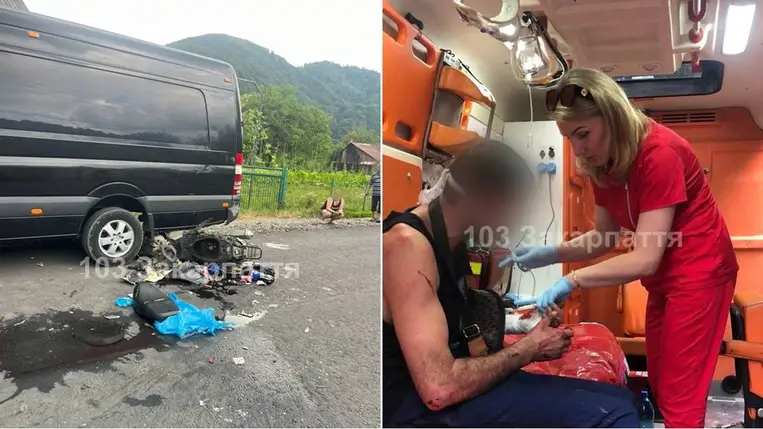 Kórházba került egy motoros a Técsői járásban történt buszbaleset után. Fotó: facebook.com/103zakarpat