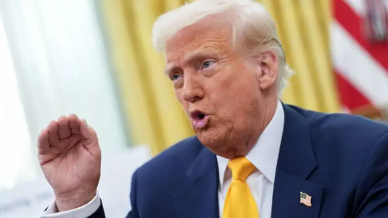 Donald Trump amerikai elnök a washingtoni Fehér Házban 2025. március 7-én. (Fotó: MTI/EPA/Consolidated News Photos pool/Chris Kleponis)