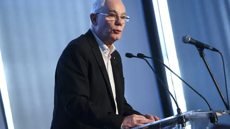 Balog Zoltán református püspök, a Magyarországi Református Egyház zsinatának lelkészi elnöke beszédet mond a magyarországi és felvidéki lelkészek találkozóján, a református egyházban 2024-re meghirdetett élő ige évének megnyitóján a Groupama Arénában 2024. január 27-én. MTI/Hegedüs Róbert