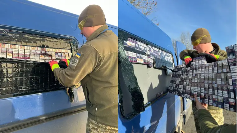 Cigarettával kibélelt mikrobuszt szagolt ki a szolgálati kutya Haranglábnál. Fotó: Ukrajna Állami Határőr Szolgálata