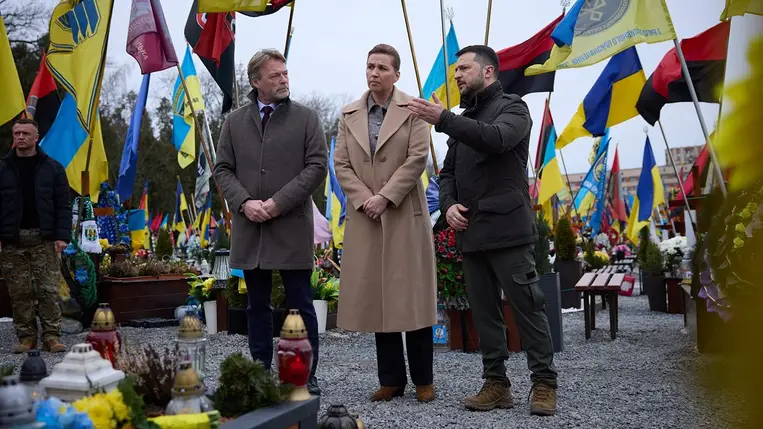 Mette Frederiksen dán miniszterelnök és Volodimir Zelenszkij ukrán elnök Lembergben. Fotó: president.gov.ua