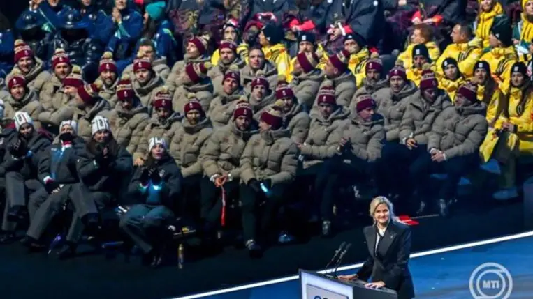 A 2026-os milánói-cortinai téli olimpia megnyitóünnepsége a milánói San Siro Stadionban 2026. február 6-án. MTI/Illyés Tibor