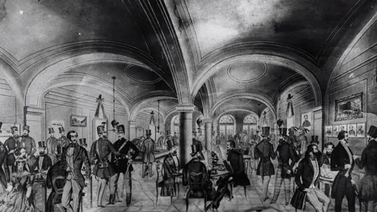 A reformkori Pilvax kávéházat ábrázoló rajz (Fotó: MTI)