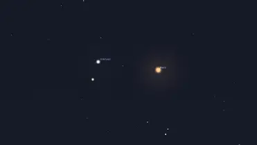 Szabad szemmel is láthatjuk a Fiastyúk és a Mars együttállását. Forrás: Stellarium