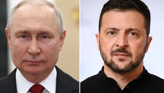 Volodimir Zelenszkij, Ukrajna elnöke és Vlagyimir Putyin, Oroszország elnöke. Fotó: RBC-Ukrajna