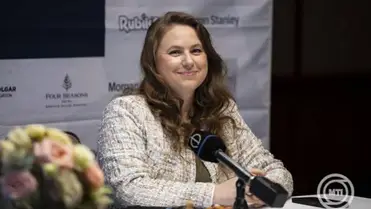 Polgár Judit nemzetközi sakknagymester, a fesztivál megálmodója a Világsakkfesztivál sajtótájékoztatóján a budapesti Four Seasons Hotelben 2025. szeptember 16-án. MTI/Bodnár Boglárka