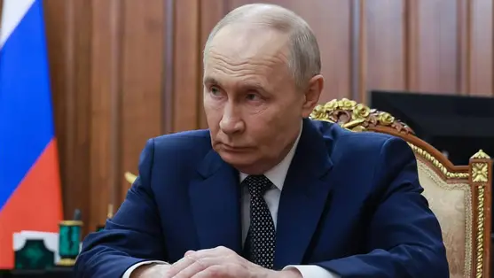  Vlagyimir Putyin orosz elnök a Kremlben (Fotó: MTI/AP/Kreml/Szputnyik pool/Mihail Mecel)