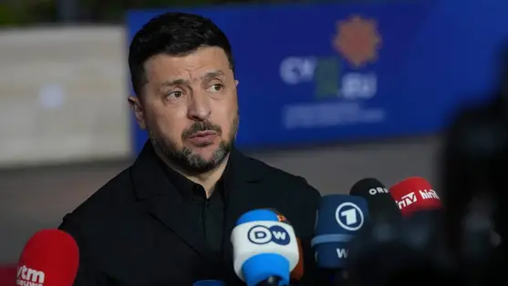 Volodimir Zelenszkij ukrán elnök (Fotó: MTI/AP/Pétrosz Karadzsiasz)