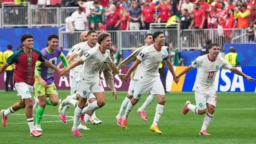 A marokkói játékosok, miután 3-0-ra győztek a 2026-os labdarúgó-világbajnokság nyolcaddöntőjének Kanada-Marokkó mérkőzésén a houstoni NRG Stadionban 2026. július 4-én. (Fotó: MTI/AP/David J. Phillip)