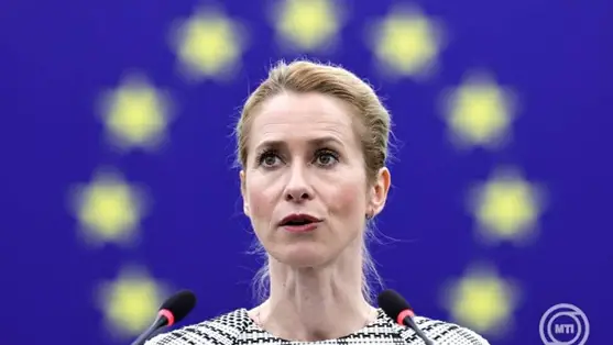 Kaja Kallas, az Európai Unió kül- és biztonságpolitikai főmegbízottja (k) felszólal az Európai Parlament plenáris ülésén a testület strasbourgi épületében 2025. június 18-án. MTI/EPA/Ronald Wittek