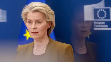 Ursula von der Leyen, az Európai Bizottság (EB) elnöke 2025. október 16-án (Fotó MTI/EPA/Olivier Hoslet)