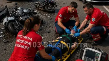 Három mentőegységet riasztottak, miután két motorkerékpár ütközött össze a Beregszászi járásban. A balesetben három fiatal férfi sérült meg. Fotó: facebook.com/103zakarpat