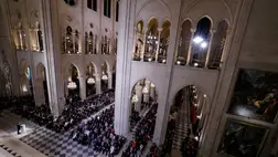 Emmanuel Macron francia elnök beszédet mond a Párizs központjában lévő Notre-Dame székesegyház újranyitása alkalmából rendezett ünnepségen 2024. december 7-én (Fotó: Ludovic MARIN/POOL/AFP)