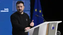 Volodimir Zelenszkij ukrán elnök az EU-tagországok állam- és kormányfőinek brüsszeli csúcstalálkozóján tartott sajtótájékoztatón 2024. december 19-én. MTI/Purger Tamás