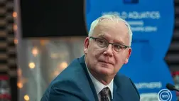 Wladár Sándor, a Magyar Úszó Szövetség és a 17. rövidpályás világbajnokság szervezőbizottság elnöke a vb budapesti nemzetközi sajtótájékoztatóján 2024. december 9-én. MTI/Illyés Tibor