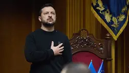 Volodimir Zelenszkij ukrán elnök a kijevi parlamentben az Oroszországgal vívott háború 1000. napján, 2024. november 19-én. (Fotó: MTI/EPA/Ukrán elnöki sajtószolgálat)