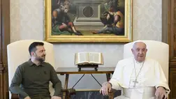 Ferenc pápa magánkihallgatáson fogadta Volodimir Zelenszkij ukrán elnököt a Vatikánban 2024. október 11-én (Fotó: MTI/AP/Vatikáni Média/Simone Risoluti)