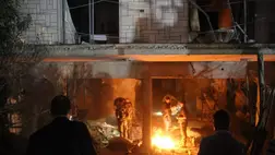 Lakóházat érõ izraeli légicsapás helyszíne a szíriai fővárosban, Damaszkuszban 2024. október 2-án. (Fotó: MTI/EPA/Juszef Badaui)