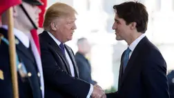  Donald Trump és Justin Trudeau egy korábbi találkozójuk során az Egyesült Államokban (Fotó: MTI/EPA/Shawn Thew)