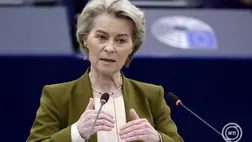 Ursula von der Leyen, az Európai Bizottság elnöke felszólal az Európai Parlament plenáris ülésén Strasbourgban 2025. január 22-én. Az uniós törvényhozás január 20. és 23. között ülésezik. MTI/EPA/Ronald Wittek