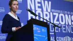Kaja Kallas, az Európai Unió kül- és biztonságpolitikai főképviselője beszédet mond az Európai Védelmi Ügynökség (EDA) éves konferenciáján Brüsszelben 2025. január 22-én. MTI/EPA/Olivier Hoslet