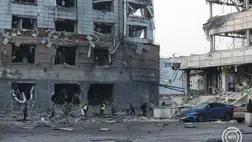  Orosz rakétacsapásban megsemmisült épület Kijevben 2025. február 12-én. Az orosz hadsereg éjszakai támadásában legkevesebb egy ember életét vesztette, és négyen megsérültek. MTI/EPA/Szerhij Dolzsenko