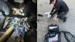Kárpátalján, a nevetlenfalui határátkelőhelyen 1380 doboz cigarettát találtak egy busz szerszámosrekeszében elrejtve. Fotó: Ukrán Állami Határőrszolgálat